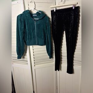 Two piece outfit including Juicy Couture velour pants and a Reflex zipup hoodie